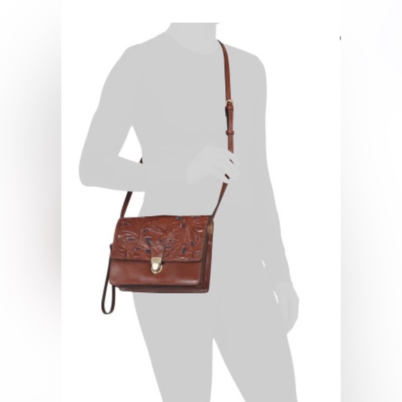 Patricia Nash Leather Lanza Crossbody Organizer with Cut-out Denim Tooling - Picture 3 of 13